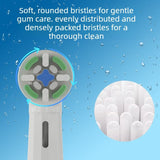 Replacement brush heads for rotary electric toothbrushes. Compatible with Oral-B's IO series (not genuine). High-density, rounded soft bristles. Pack of 4 (2 black, 2 white) - Front View