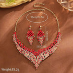 Affordable Luxury, Statement-Making Full-Diamond Necklace and Earring Set, Accessories for Banquets, Parties, and Weddings – Red
