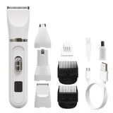 4-in-1 Pet Electric Clipper, Cat and Dog Hair Trimmer and Nail Grinder, Pet Grooming Supplies - White