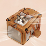 Multifunctional Pet Travel Bag: Large Capacity, Breathable, Portable, Handheld or Crossbody Pet Bag - Black - Side View