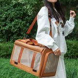 Multifunctional Pet Travel Bag: Large Capacity, Breathable, Portable, Handheld or Crossbody Pet Bag - Brown