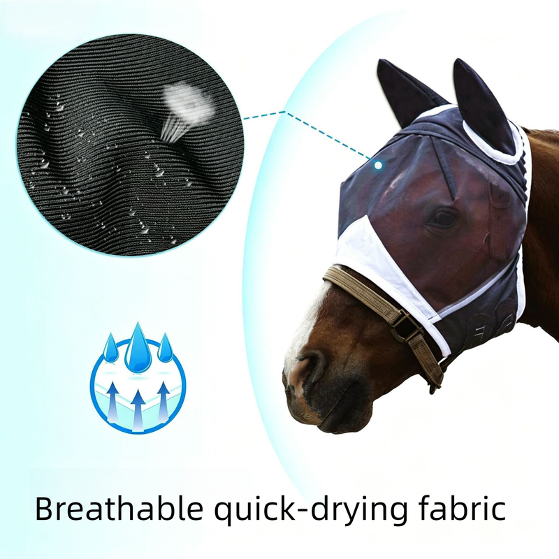 Breathable Horse Face Mask - Mosquito, Insect, and Fly Protection - Equestrian and Race Horse Head Cover - Blue - S