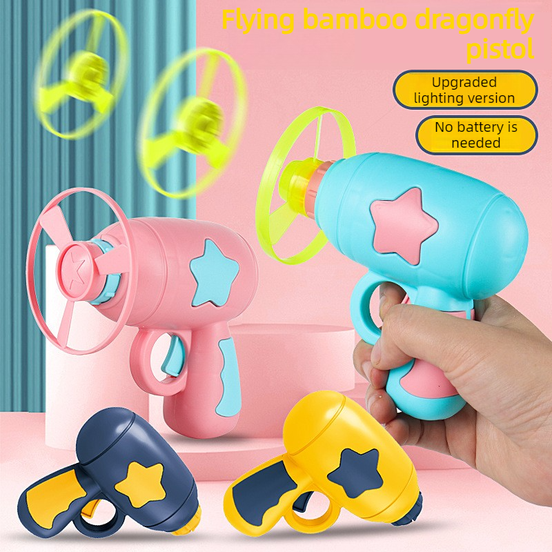 Bamboo Dragonfly Toy Gun Set with Glowing Frisbee Spinner – Pet toys - Blue