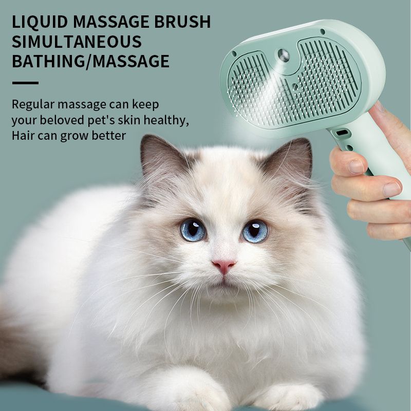 Rechargeable Pet Massage Comb with Spray, Anti-Shedding, Detangling, and Cleaning Comb - White