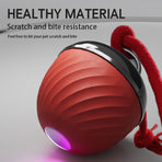 Electric Rolling Pet Ball for Cats and Dogs, Durable, Chew-Resistant, Rope-Knot, Squeaky, and Glowing Toy - Red