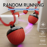Electric Rolling Pet Ball for Cats and Dogs, Durable, Chew-Resistant, Rope-Knot, Squeaky, and Glowing Toy - Red - Front View