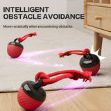 Electric Rolling Pet Ball for Cats and Dogs, Durable, Chew-Resistant, Rope-Knot, Squeaky, and Glowing Toy - Red - Low Angle