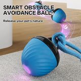 Electric Rolling Pet Ball for Cats and Dogs, Durable, Chew-Resistant, Rope-Knot, Squeaky, and Glowing Toy - Blue - Close-Up Angle