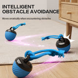 Electric Rolling Pet Ball for Cats and Dogs, Durable, Chew-Resistant, Rope-Knot, Squeaky, and Glowing Toy - Blue