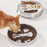 2-Piece Stainless Steel Slow Feeder Set for Pets, Reversible, for Cats and Dogs – Puppy Design - Close-Up Angle