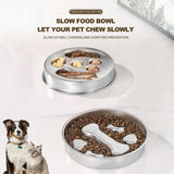 2-Piece Stainless Steel Slow Feeder Set for Pets, Reversible, for Cats and Dogs – Bone Design - Front View