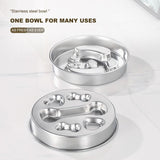 2-Piece Stainless Steel Slow Feeder Set for Pets, Reversible, for Cats and Dogs – Fishbone Design - Low Angle