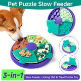 3-in-1 Pet Puzzle Slow Feeder Bowl with Multi-Level Rotating Disk - Purple-green - Front View