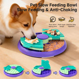 3-in-1 Pet Puzzle Slow Feeder Bowl with Multi-Level Rotating Disk - Purple-green - Side View