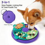 3-in-1 Pet Puzzle Slow Feeder Bowl with Multi-Level Rotating Disk - Purple-green - 45-Degree Angle