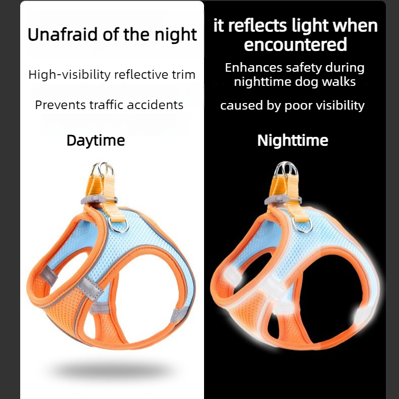 Breathable Reflective Pet Harness Set: Vest-Style Dog Harness + Leash - Pink and Blue-L