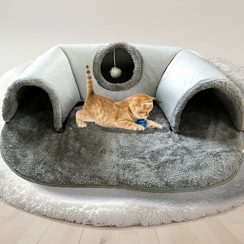 Warm Autumn/Winter Cat Tunnel Bed with Detachable Play-and-Sleep Cat Run – Size S