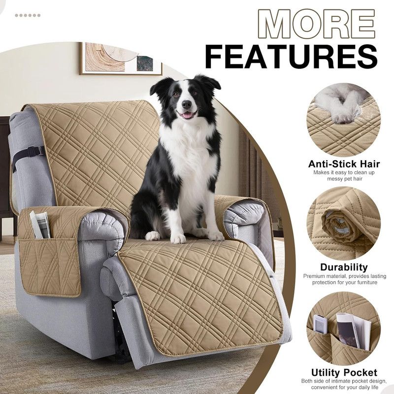 100% Waterproof Triple-Line Quilted Single Armchair Cushion, Non-Slip, Scratch-Resistant, Adjustable - Black-XL