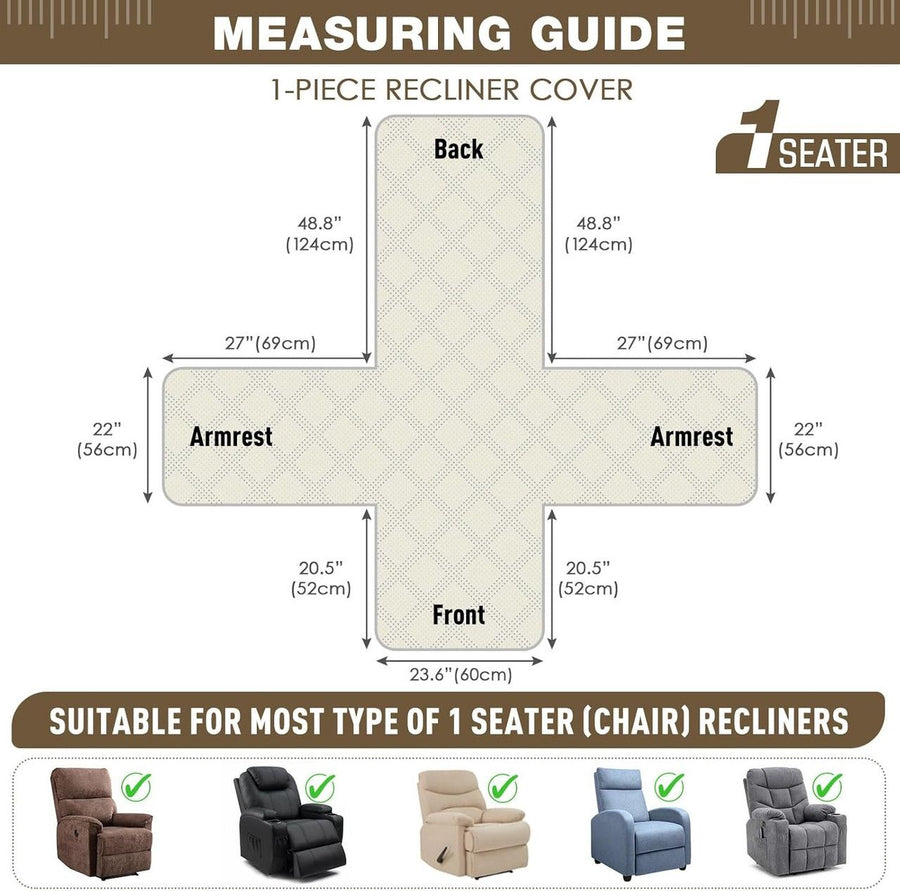100% Waterproof Triple-Line Quilted Single Armchair Cushion, Non-Slip, Scratch-Resistant, Adjustable - Chocolate Brown-XL