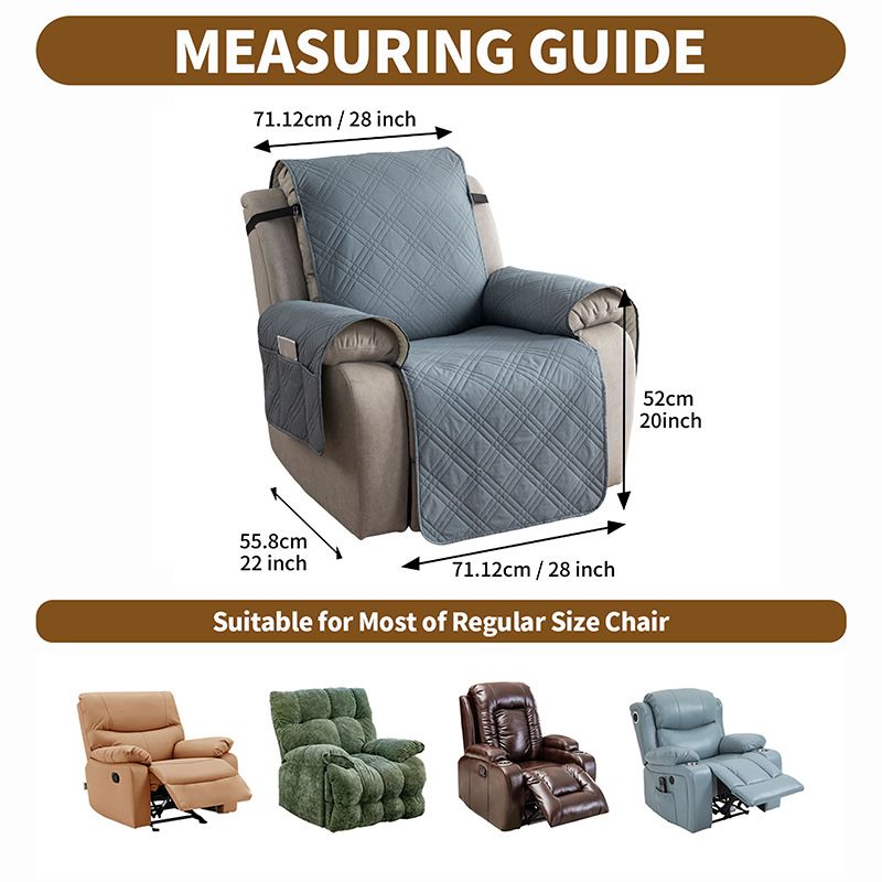 100% Waterproof Triple-Line Quilted Single Armchair Cushion, Non-Slip, Scratch-Resistant, Adjustable - Navy-L