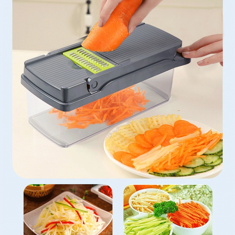 Kitchen Vegetable Slicer and Dicer, 15-Piece Set with Container, Safety Guard, Drain Basket, and Storage Box—Black
