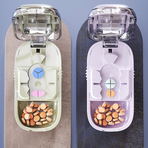 3-in-1 Pill Cutter with Storage Box, 2/3/4 Equal Parts Adjustable Tablet Splitter, Portable Travel Medicine Container - White