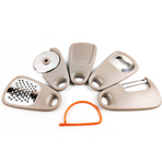 5 In 1 Portable Kitchen Gadget Set, Stainless Steel Pizza Cutter, Peeler, Cheese Grater, Garlic Grinder & Bottle Opener Multi-function Kitchen Tools(2-pack)