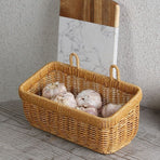 Artificial Rattan Wall Mount Storage Basket, Washable Plastic Woven Hanging Organizer for Kitchen Garlic Ginger Spice(S)