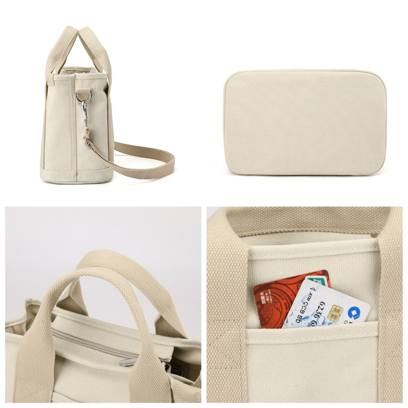 Multi-Compartment Canvas Tote Bag, 3-Way Handheld, Crossbody, and Shoulder Bag with Adjustable Strap for Daily Work and Shopping - Pink