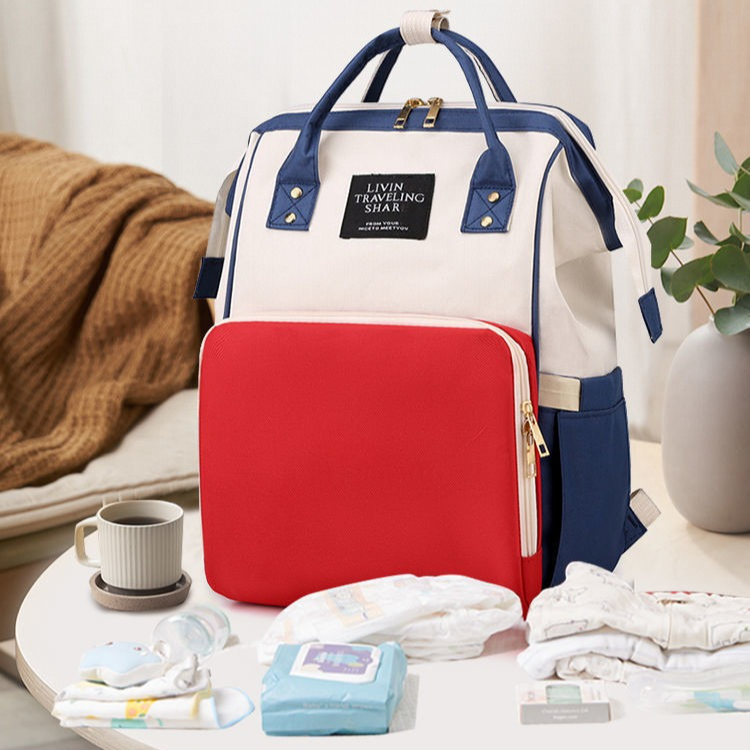 Large Capacity Dry/Wet Separate Nylon Backpack, Multifunctional Portable, Multi-Pocket Baby Diaper Bag Handbag - Blue