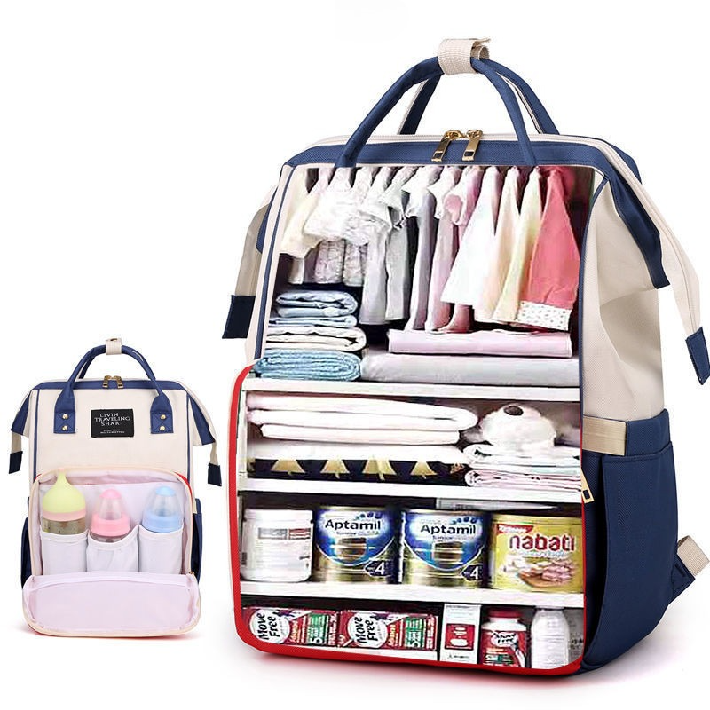 Large Capacity Dry/Wet Separate Nylon Backpack, Multifunctional Portable, Multi-Pocket Baby Diaper Bag Handbag - Blue