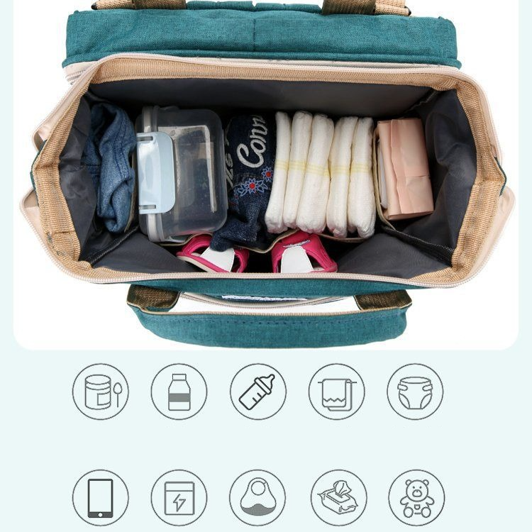 Convertible Baby Bed Diaper Backpack, Waterproof Oxford Multifunction Mommy Bag, Hand/Shoulder/Backpack 3-Way for Travel and Outdoor Use - Purple