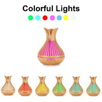 Wood Grain Flower Vase Diffuser and Humidifier, 7-Color LED Light, Timer, and Remote Control, 500 mL Ultrasonic Aroma Diffuser—Dark Wood