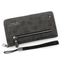 Vintage PU Leather Long Wallet for Men, Zipper-Around Phone Clutch with Detachable Wrist Strap - Black