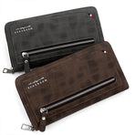 Vintage PU Leather Long Wallet for Men, Zipper-Around Phone Clutch with Detachable Wrist Strap - Black