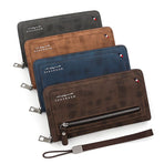 Vintage PU Leather Long Wallet for Men, Zipper-Around Phone Clutch with Detachable Wrist Strap - Black