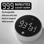 Rotating Digital Kitchen Timer, 999-Minute LED Display Timer with Magnetic Back & Stand, Type-C, for Studying and Exercising—White