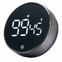 Rotating Magnetic Digital Timer, LCD Display Kitchen Timer with 3 Volume Levels, for Cooking, Studying, and Office Use—Black