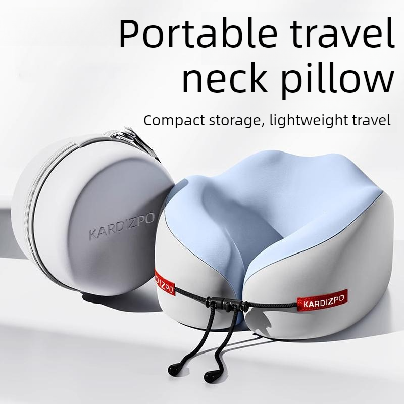 Portable Memory Foam U-Shaped Neck Pillow, Ergonomic 360° Support Adjustable Travel Pillow with Storage Case for Airplane, Car, Office - Gray