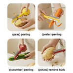 3-in-1 Tumbler Vegetable Peeler, Multi-Function Peeler, Bud Remover, and Cleaner for Fruits and Vegetables - White