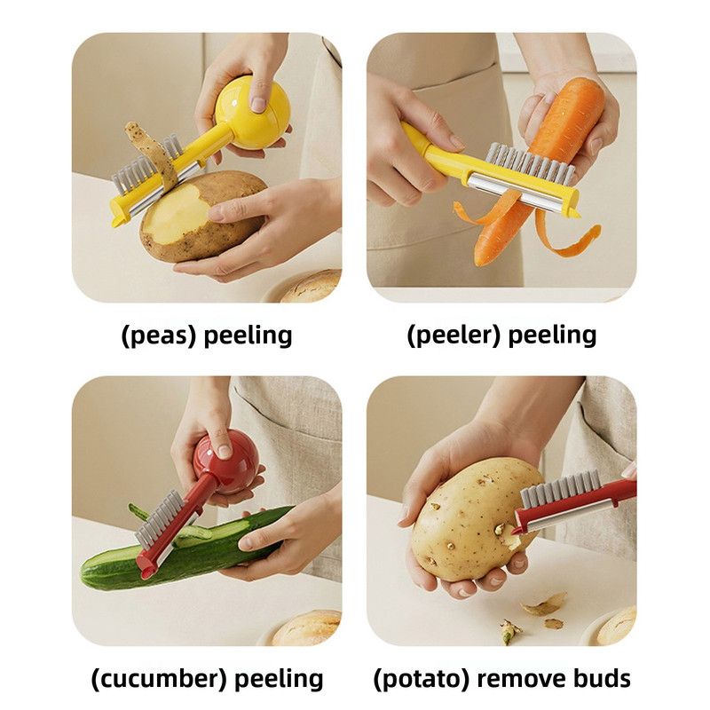 3-in-1 Tumbler Vegetable Peeler, Multi-Function Peeler, Bud Remover, and Cleaner for Fruits and Vegetables - White