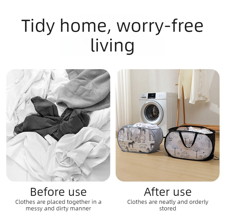 2-Pack Collapsible Laundry Basket, Large Capacity Printed Oxford Cloth Hamper with Handles for Bathroom Storage, Leaf Pattern - Black