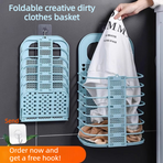 Wall-Mounted Foldable Laundry Basket, No-Drilling Hanging Dirty Clothes Hamper for Bathroom - White