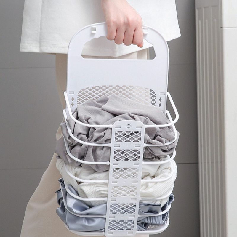 Wall-Mounted Foldable Laundry Basket, No-Drilling Hanging Dirty Clothes Hamper for Bathroom - White