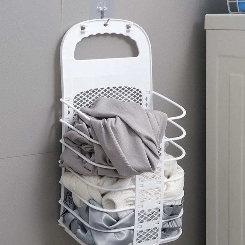 Wall-Mounted Foldable Laundry Basket, No-Drilling Hanging Dirty Clothes Hamper for Bathroom - Blue