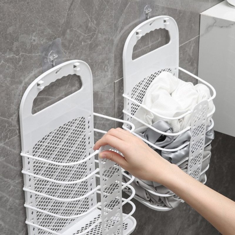 Wall-Mounted Foldable Laundry Basket, No-Drilling Hanging Dirty Clothes Hamper for Bathroom - Blue