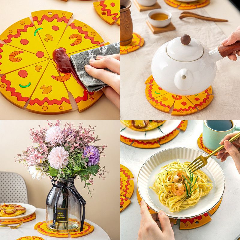 6-Piece Set - Creative Pizza-Shaped Heat-Resistant Placemat, Waterproof PVC Coaster & Trivet for Home Use