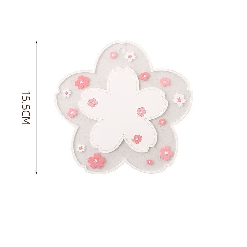 6-Pack - Sakura-Shaped PVC Heat-Resistant Coasters, Non-Slip Trivets for Bowls, Pots & Cups - Pink