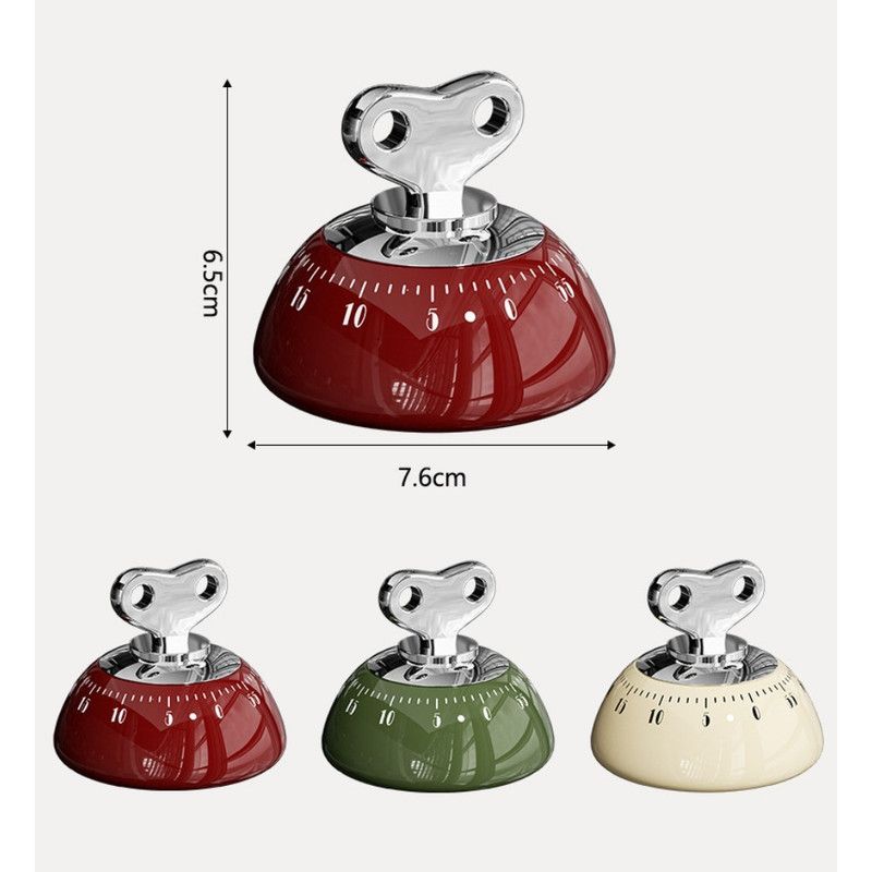 Vintage Magnetic Mechanical Kitchen Timer, 60-Minute Countdown Timer for the Fridge, Battery-Free Cooking Alarm—Red