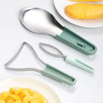 Stainless Steel Mango Cutter 3-Piece Set, Multi-Function Mango Core Remover & Dicer Kitchen Tool—Green